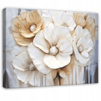 Tableau fleurs 3D blanc doré pour chambre à coucher, salon, cuisine sur toile 40x30