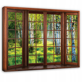 Tableau 3D représentant une forêt de bouleaux, vue depuis la chambre ou le salon, sur toile 120 x 80