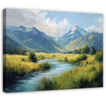 Image de montagne, rivière, paysage pour chambre à coucher, salon, cuisine sur toile 100x70