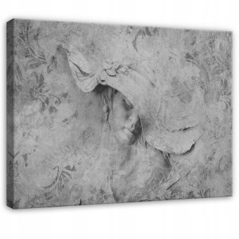 Tableau « Femme au chapeau » en béton gris pour chambre à coucher ou salon, sur toile, 100 x 70