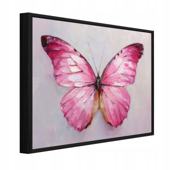 Tableau dans un cadre noir sur toile papillon rose béton salon chambre à coucher 120x80