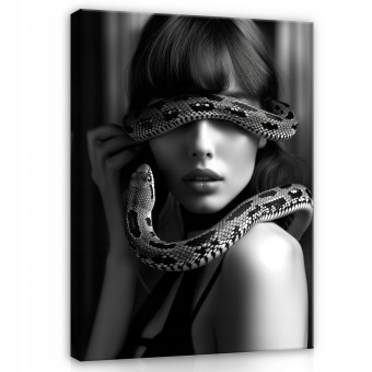 Tableau sur toile mural noir et blanc femme serpent pour chambre à coucher salon 40x30