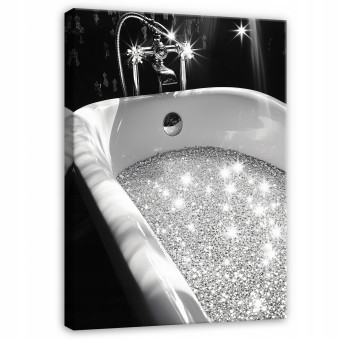 Tableau pour salle de bain, toilettes, noir et argent, moderne, sur toile, 60 x 40