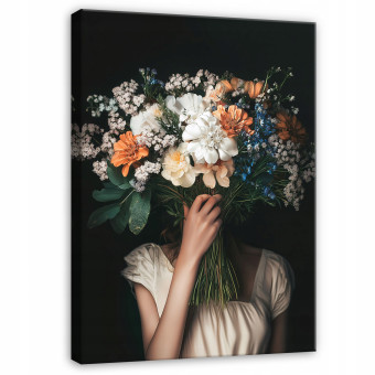 Tableau femme fleurs vintage pour chambre à coucher salon cuisine sur toile 40x30