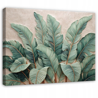 Tableau « Feuilles de jungle vert » en béton 3D pour chambre à coucher ou salon, sur toile 40 x 30