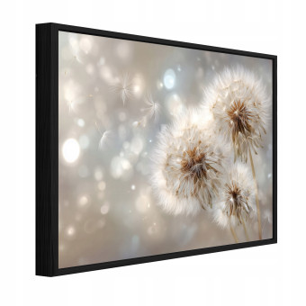 Tableau dans un cadre noir sur toile, fleurs de pissenlit, salon, chambre à coucher, 100 x 70