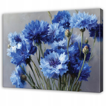 Tableau « Fleurs bleues » à l'aquarelle sur toile grise, pour chambre à coucher ou salon, 60 x 40 cm