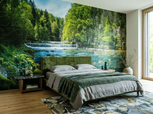 Papier peint photo cascade 3D for&ecirc;t nature paysage salon papier peint mural 400x280