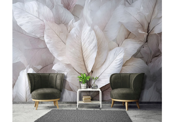 Papier peint abstrait 3D feuilles grises pour la chambre &agrave; coucher ou le salon 400x280