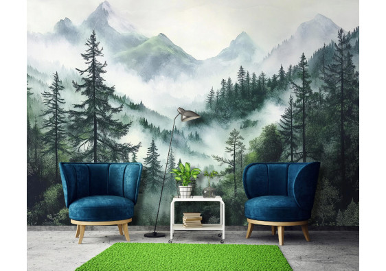 Papier peint for&ecirc;t dans le brouillard arbres montagnes chambre salon papier peint intiss&eacute; 400x280