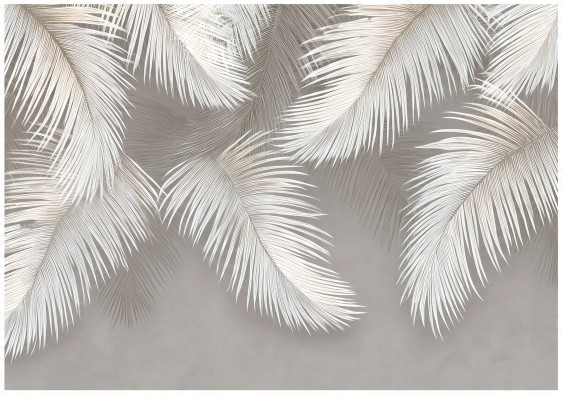 Papier peint photo feuilles suspendues plumes b&eacute;ton pour mur chambre salon 400x280