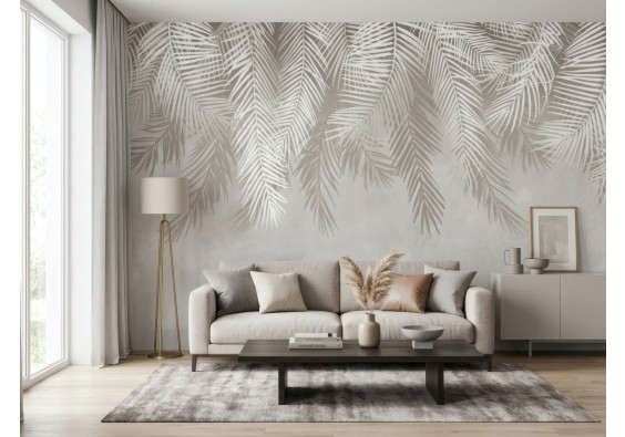 Papier peint feuilles de palmier et plumes pour chambre &agrave; coucher ou salon, papier peint mural 400 x 280