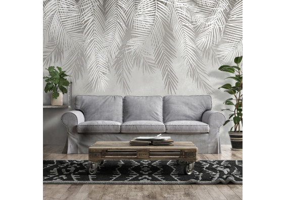 Papier peint feuilles de palmier et plumes pour chambre &agrave; coucher ou salon, papier peint mural 400 x 280