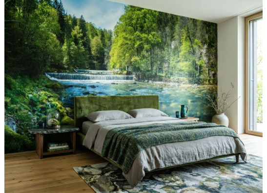 Papier peint photo cascade 3D for&ecirc;t nature paysage salon papier peint mural 400x280