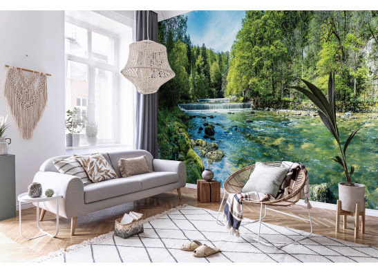 Papier peint photo cascade 3D for&ecirc;t nature paysage salon papier peint mural 400x280