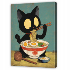 Tableau rétro représentant un chat et un bol de ramen pour la cuisine, la salle à manger ou le restaurant, sur toile, 100 x 70 cm