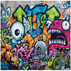 Papier peint mural pour chambre d'enfant garçon : mur de briques graffiti, 300 x 210 cm