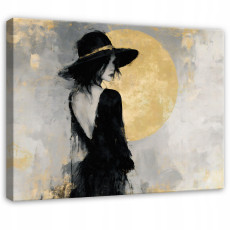 Tableau « femme au chapeau » de style loft en béton, pour chambre ou salon, sur toile 120 x 80