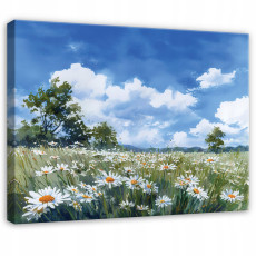 Peinture représentant des fleurs, un champ de marguerites et un paysage, pour chambre à coucher ou salon, sur toile 120 x 80