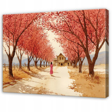 Tableau représentant une forêt, des arbres, une femme et la nature, chemin menant à la chambre et au salon, sur toile, 40 x 30
