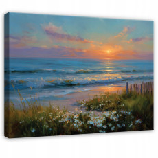 Tableau représentant une plage, la mer et la nature, idéal pour une chambre ou un salon, sur toile, 90 x 60 cm