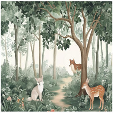 Papier peint pour enfants forêt animaux arbres cerfs papier peint intissé 200x140