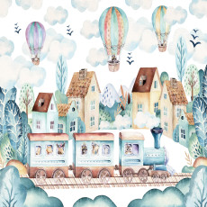 Papier peint pour enfants scandinave train ballons papier peint mural