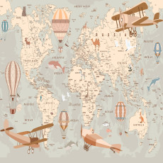 Papier peint pour enfants carte du monde animaux papier peint mural