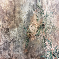 Papier peint feuilles fleurs béton rétro vintage chambre salon papier peint