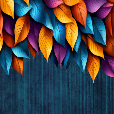 Papier peint photo « Feuilles colorées sur fond béton » pour chambre à coucher ou salon, format 150 x 105