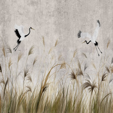 Papier peint photo grues oiseaux herbe de pampa pour chambre à coucher salon papier peint