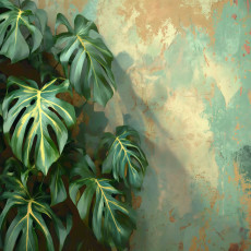 Papier peint photo feuilles de monstera vert béton pour chambre à coucher salon papier peint