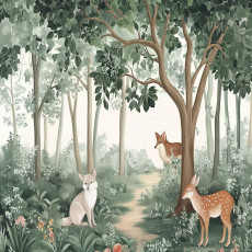 Papier peint pour enfants forêt animaux arbres chevreuils papier peint intissé