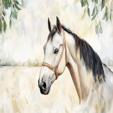 Papier peint cheval, feuilles et béton pour chambre ou salon, papier peint intissé 150 x 105