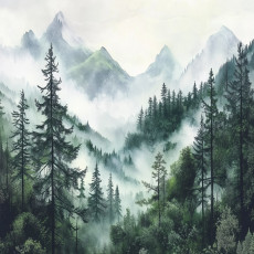 Papier peint forêt dans le brouillard arbres montagnes chambre salon papier peint intissé