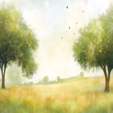 Papier peint photo 3D « Prairie » avec des arbres et des motifs naturels verts pour les murs d'une chambre ou d'un salon, 150 x 105 cm