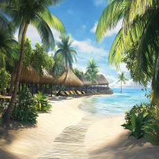 Papier peint paradisiaque plage palmiers mer 3D pour mur chambre salon