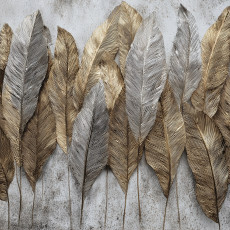 Papier peint « feuilles de béton doré et gris » pour les murs de la chambre ou du salon, 150 x 105