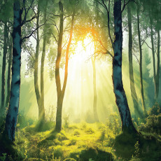 Papier peint photo forêt 3D arbres nature Soleil pour mur chambre salon