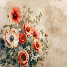 Papier peint photo fleurs vintage sur fond béton beige pour les murs de la chambre ou du salon, 150 x 105 cm