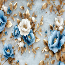 Papier peint floral bleu et doré glamour pour la chambre à coucher ou le salon 150 x 105