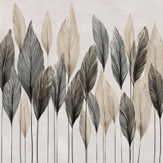 Papier peint abstrait beige bohème avec des feuilles pour la chambre à coucher ou le salon