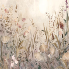 Papier peint nature prairie fleurs boho béton pour mur chambre salon