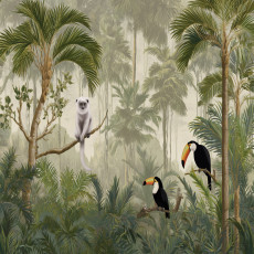 Papier peint pour enfants jungle oiseaux palmiers pour chambre d'enfant
