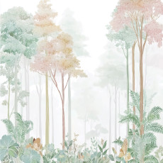 Papier peint photo forêt d'arbres vert pastel pour la chambre à coucher ou le salon