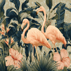 Papier peint flamants roses, feuilles et fleurs, vert, pour la chambre à coucher ou le salon, 150 x 105