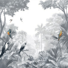 Papier peint jungle oiseaux forêt perroquets pour chambre à coucher salon intissé