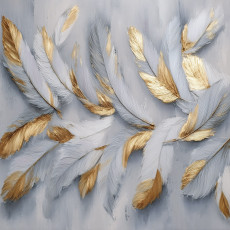Papier peint photo « Plumes glamour dorées » pour chambre ou salon, papier peint intissé, 150 x 105
