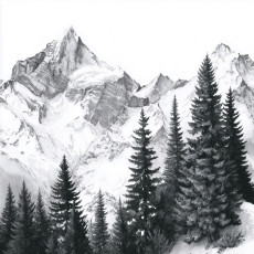 Papier peint mural représentant des montagnes, une forêt en noir et blanc, pour chambre à coucher ou salon, sur support intissé, 150 x 105 cm