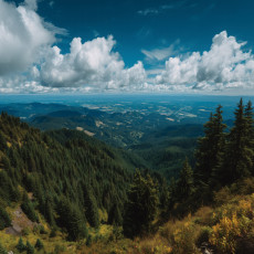 Papier peint photo : montagnes, paysage, arbres ; chambre, salon ; papier peint intissé 150 x 105